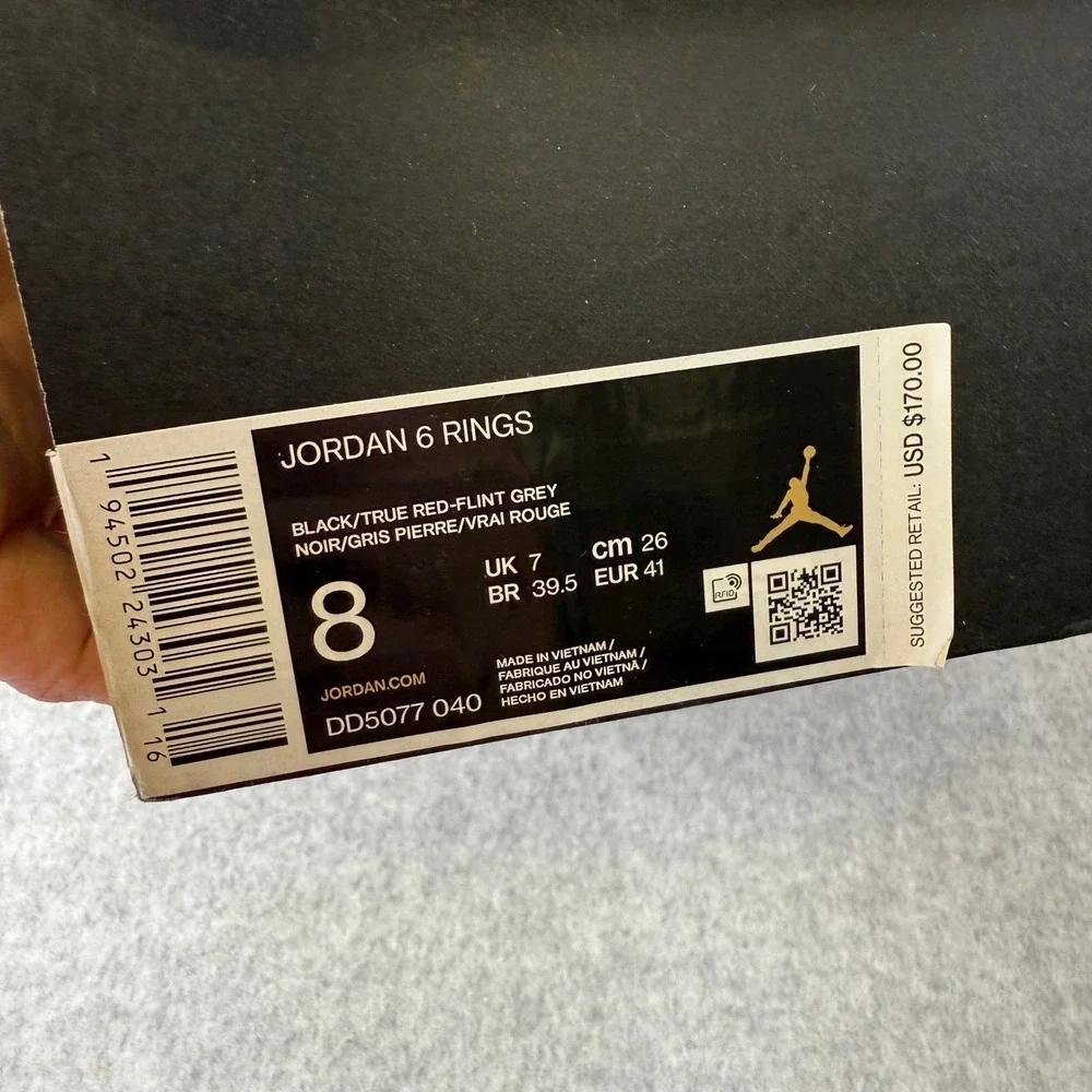 Nike Air Jordan 6 Rings Black Aqua Grey Mens Sneakers‎ Size 8 DD5077-040